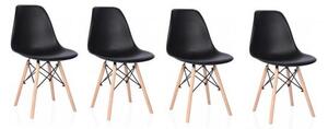 Set scaun stil scandinav, 4 bucati, lemn si PP, negru, max 125 kg, 46x50x82 cm