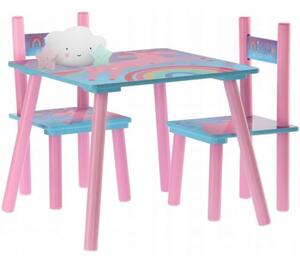 Set mobilier copii, model unicorn si curcubeu, roz, lemn + MDF, 50x50x42 cm, Chomik