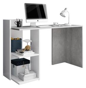 Birou modern cu etajera , gri beton alb, 120 cm lungime ,Bortis Impex