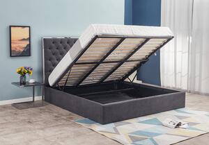 Pat tapitat dormitor lux ,160x200 cm sau 180x200 cm,cu lada, inclus suport saltea metalic-rabatabil ,stofa gri inchis,Bortis Impex