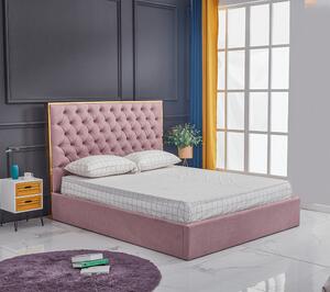 Pat tapitat dormitor lux ,160x200 cm,cu lada, inclus suport saltea metalic-rabatabil ,stofa roz invechit,Bortis Impex