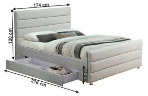 Pat tapitat dormitor ,160x200 sau 180x200 cm ,stofa gri deschis, cu sertar, suport saltea inclus ,Bortis Impex