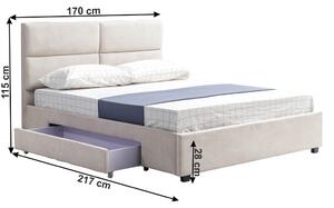 Pat tapitat dormitor, gri deschis-maro, 1 sertar 160x200 cm sau 180x200 cm , suport saltea inclus, Bortis Impex