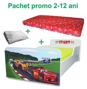 Pat Start Racing 2-12 ani + saltea 160x80x12 cm + husa impermeabila - PC-PCH-PRO-STR-RAC-80