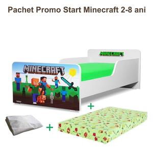 Pat Start Minecraft 2-8 ani + saltea 140x70x12 cm + husa impermeabila - PC-PCH-PRO-STR-MCF-70