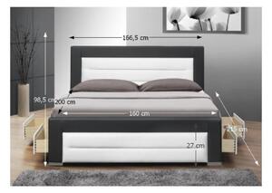 Pat resigilat dormitor, 4 sertare cu defecte ,160x200 cm , piele eco negru alb ,suport saltea inclus