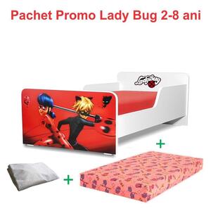 Pat copii Ladybug 2-8 ani + saltea 140x70x12 cm + husa impermeabila - PC-PCH-PRO-STR-LDB-70
