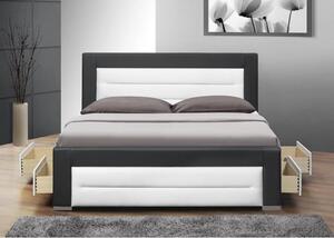 Pat resigilat dormitor, 4 sertare cu defecte ,160x200 cm , piele eco negru alb ,suport saltea inclus
