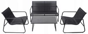 Set mobilier gradina/terasa, negru, 1 masa, 2 fotolii, 1 canapea, Cristina