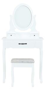 Masuta de toaleta cu taburet inclus, oglinda, alb argintiu, Bortis Impex