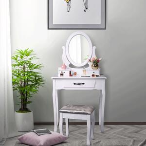 Masuta de toaleta cu taburet inclus, oglinda, alb argintiu, Bortis Impex