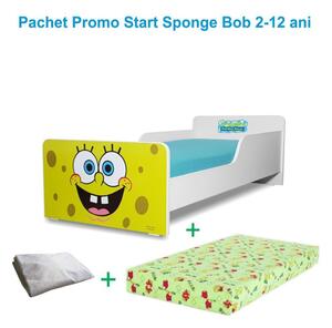 Pat Start Sponge Bob 2-12 ani + saltea 160x80x12 cm + husa impermeabila - PC-PCH-PRO-STR-SPG-80