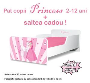 Pat copii Princess 2-12 ani cu saltea cadou - PC-P-MOK-PRP-80