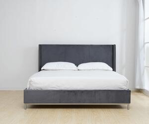 Pat de dormitor tapitat, stofa gri ,cu suport de saltea inclus , 200x180 cm ,Bortis Impex