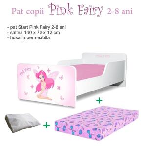 Pat copii Pink Fairy 2-8 ani + saltea 140x70x12 cm + husa impermeabila - PC-PCH-PRO-STR-PFR-70