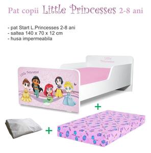 Pat copii little princesses 2-8 ani + saltea 140x70x12 cm + husa impermeabila - PC-PCH-PRO-STR-LPR-70