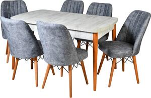 Set masa extensibila cu 6 scaune tapitate Homs cargold 250-30048 bej- gri 170 x 80 cm