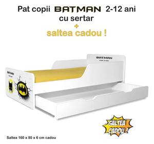 Pat copii Batman 2-12 ani cu sertar si saltea cadou - PC-P-MK-BAT-SRT-80