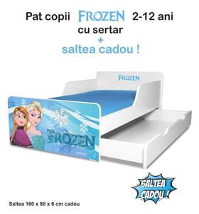 Pat copii Frozen 2-12 ani cu sertar si saltea cadou - PC-P-MK-FRZ-SRT-80