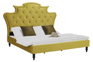Pat de dormitor tapitat ,de lux , catifea Auriu mustar, design unicat,160x200 , Bortis Impex