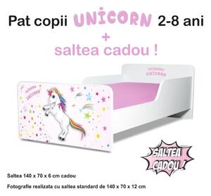 Pat copii Start Unicorn 2-8 ani cu saltea cadou - PC-P-MK-UNC-SRT-70