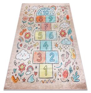 BAMBINO 61470 covor lavabil Grădină hopscotch, Flori, numere pentru copii anti-alunecare - roz / albastru