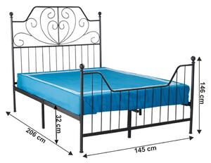 Pat metalic de dormitor 140x200 sau 160x200 , negru ,cu suport saltea inclus
