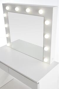 Masa de machiaj din pal cu oglinda, 2 sertare si LED inclus, Hopkins Alb, L94xl43xH140 cm