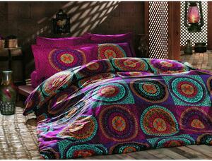 Lenjerie de pat roz-turcoaz din bumbac pentru pat dublu 200x200 cm Gipsy – Mijolnir