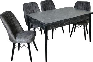 Set masa extensibila cu 4 scaune tapitate Homs cargold 250-30051 negru- gri 170 x 80 cm