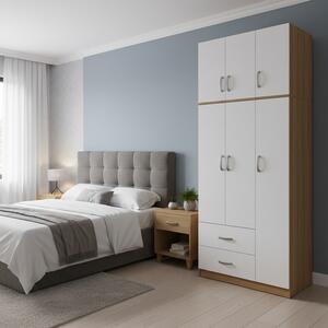 Dulap cu 3 usi, Athos, V4, Alb-Sonoma, 90x42x240 cm