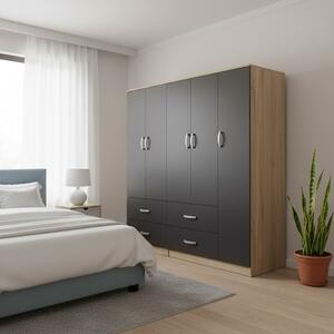 Dulap cu 5 usi, Athos, V21, Antracit-Stejar, 170x42x180 cm