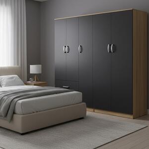 Dulap cu 5 usi, Athos I, V21, Antracit-Stejar, 170x42x180 cm