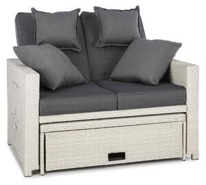 Blumfeldt Zona de confort Rattan canapea pentru camera de zi, cu două locuri, din răchită 121x86x99cm 10cm, plianta siextensibila, alba