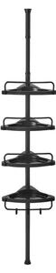 Raft de Colt Reglabil pentru Baie, cu Suport Telescopic pentru dus, 85-305 cm, de la podea pana la tavan, cu 4 Tavi, 3 Carlige, Negru
