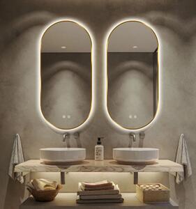 Oglindă LED Touch Premium, Dezaburire, Rama Auriu, 3 Tipuri Lumină 50/80 cm