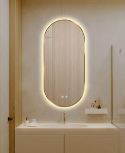 Oglindă LED Touch Premium, Dezaburire, Rama Auriu, 3 Tipuri Lumină 50/80 cm