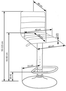 Scaun de bar tapitat cu piele ecologica si picior metalic, Hoku-21 Crem / Crom, l40xA48xH93-115 cm