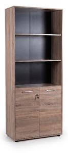 Biblioteca Adore New York Office, 2 usi cu cheie, 3 rafturi fix, Natur, 72x187x34 cm