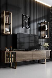 Comoda Tv Lux Gold Line Tv Stand Stylish, Alb - Nuc - Gri, 180x48x30 cm