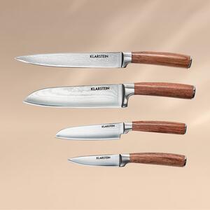 Klarstein Kaito, set de cuțite damasc, 4 bucăți, foarte ascuțite, mânere din lemn de trandafir