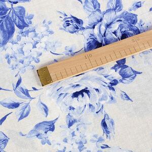 Goldea țesătură decorativă loneta - model 369 trandafiri mari albaștri - lățime 140 și 280 cm 140 cm