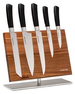Klarstein Kiru 6, set de cuțite, 5 cuțite, lame din oțel, suport din oțel inoxidabil, lemn de salcâm, magnetic