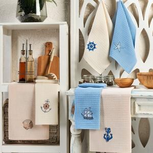 Set 6 prosoape de bucatarie cu broderie marina, 40x60cm, Eponj Home