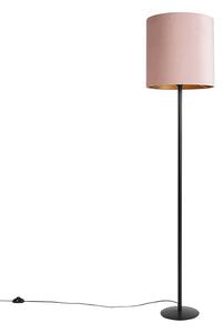 Lampă de podea neagră cu abajur din catifea roz cu auriu 40 cm - Simplo