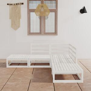 Set mobilier de grădină, 5 piese, alb, lemn masiv de pin
