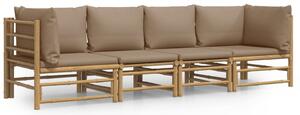 Set mobilier de grădină cu perne gri taupe, 4 piese, bambus