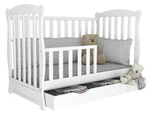 Patut din lemn masiv 120x60 cm Bethany alb cu sertar, include bariera