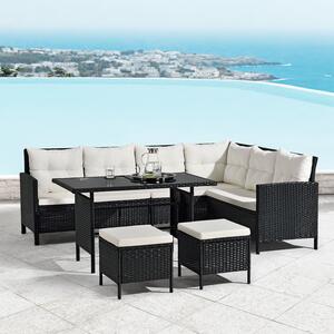 Juskys Set de grădină din ratan Manacor - negru/perne crem