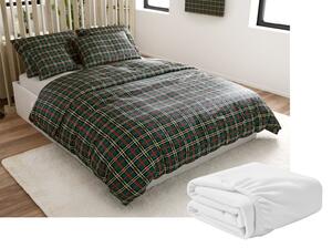 Set de lenjerie cocolino GLENMOORE verde + cearsaf Cocolino microplus cu elastic SOFT 90x200 cm alb, pat single